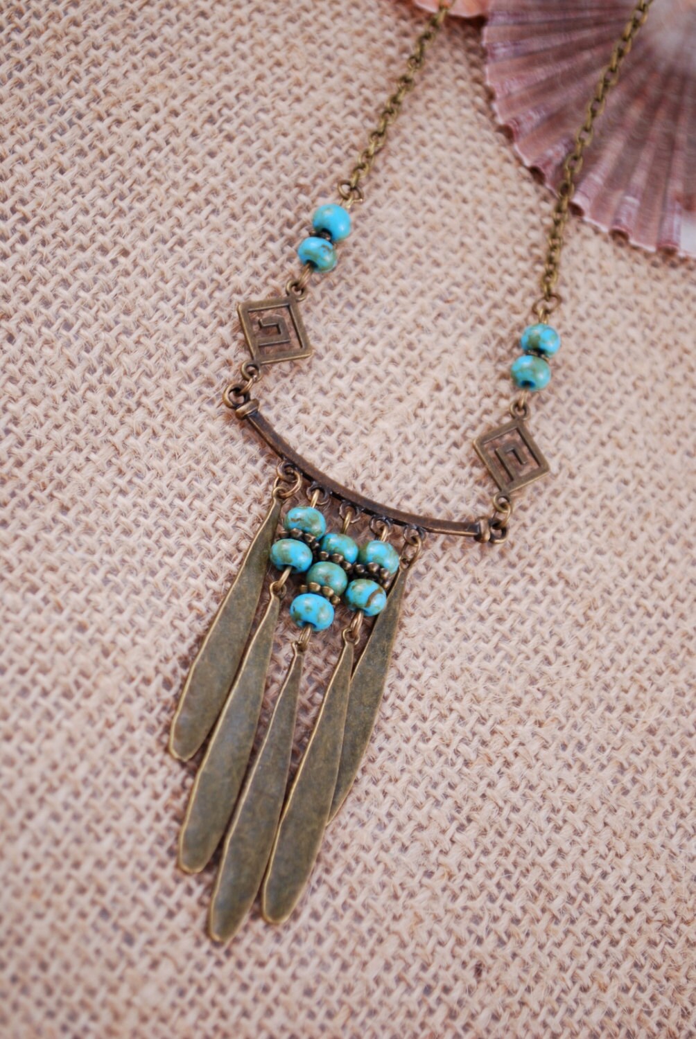 Turquoise necklace, geometric  beaded jewellery,  Ethnic necklace, Estibela.