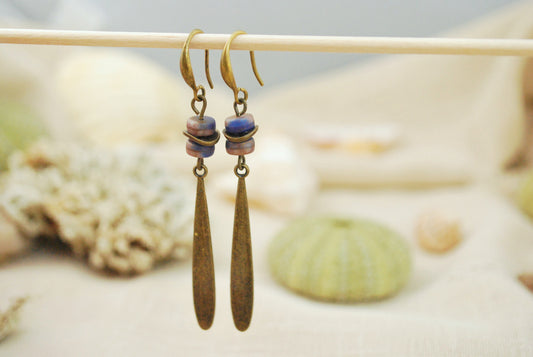 Minimalist Long blue earrings, teardrop retro earrings, Spring Summer. 2.7"