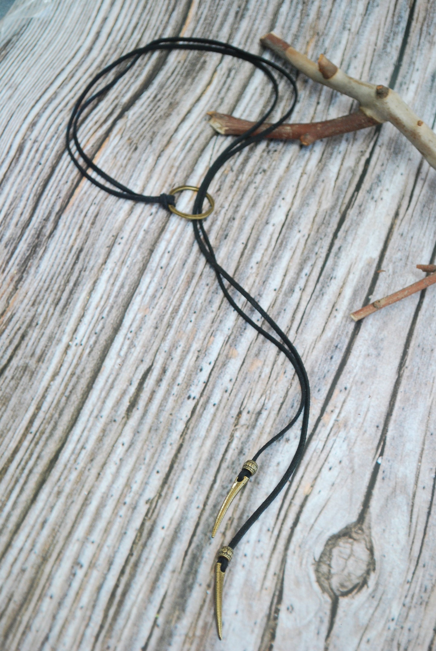 Leather choker, leather and bronze beaded necklace. Bohemian jewelry.