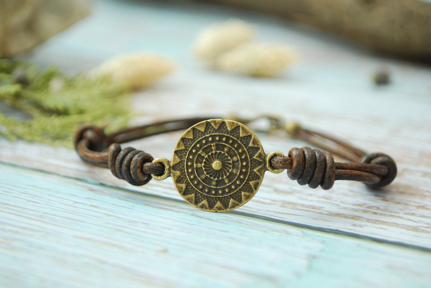 Black and vintage brown  multi layers leather knot bracelet, boho outfit.