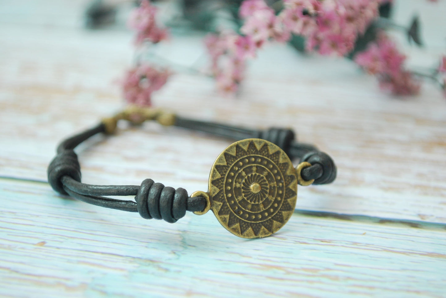 Black and vintage brown  multi layers leather knot bracelet, boho outfit.