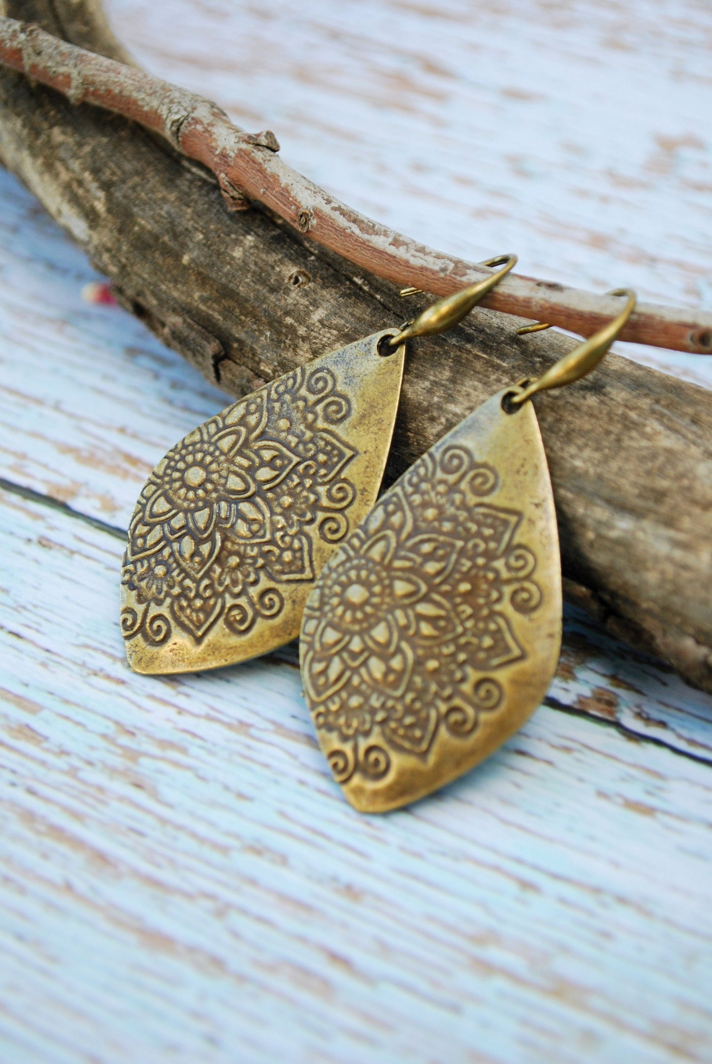 Handmade Tribal Teardrop Earrings by Estibela | Sweet and Delicate Hippie Charm.