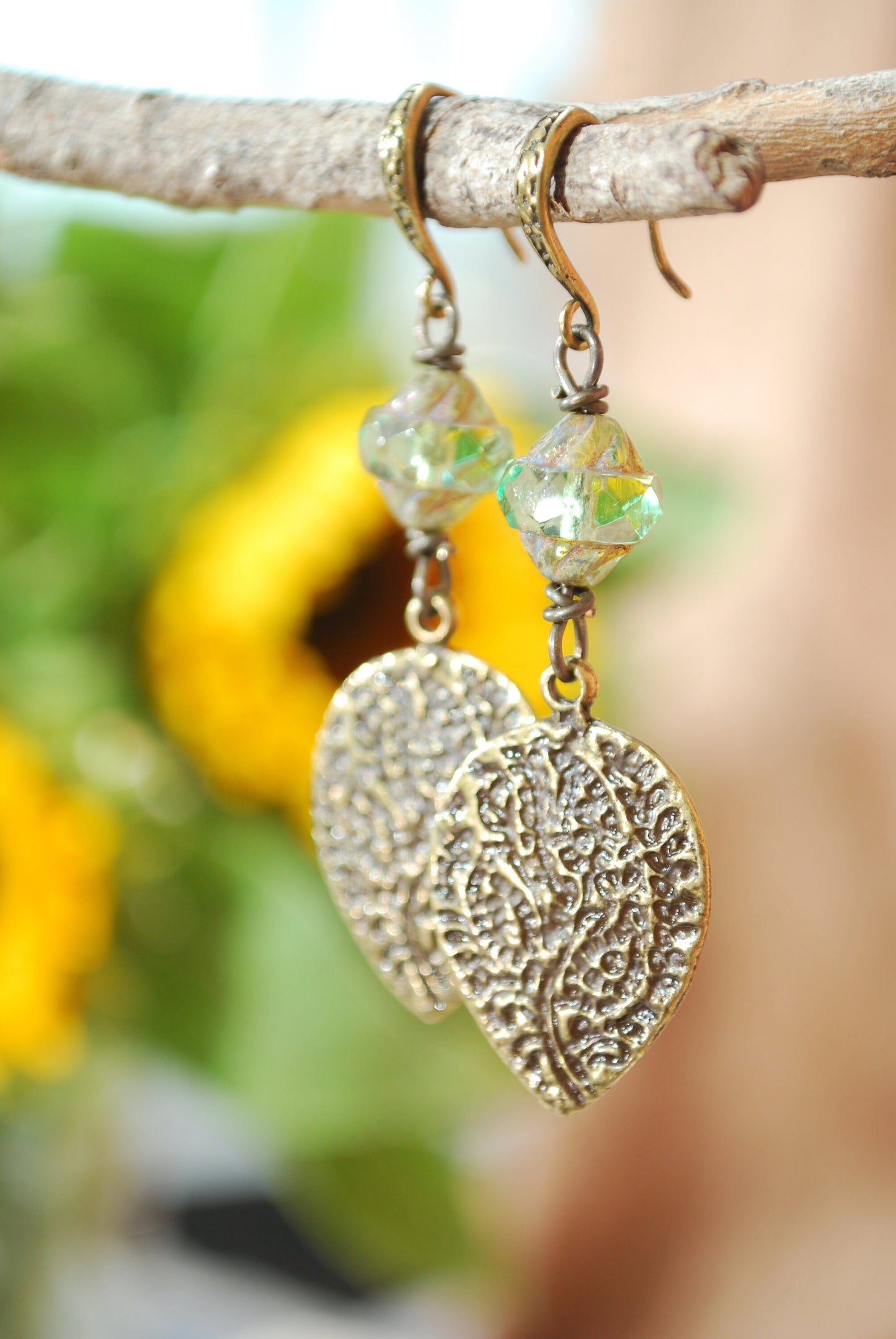 Greenery Leaf Drop Earrings, Festival Dark Green Earrings, Gypsy Boho Large Dangles, , 6cm