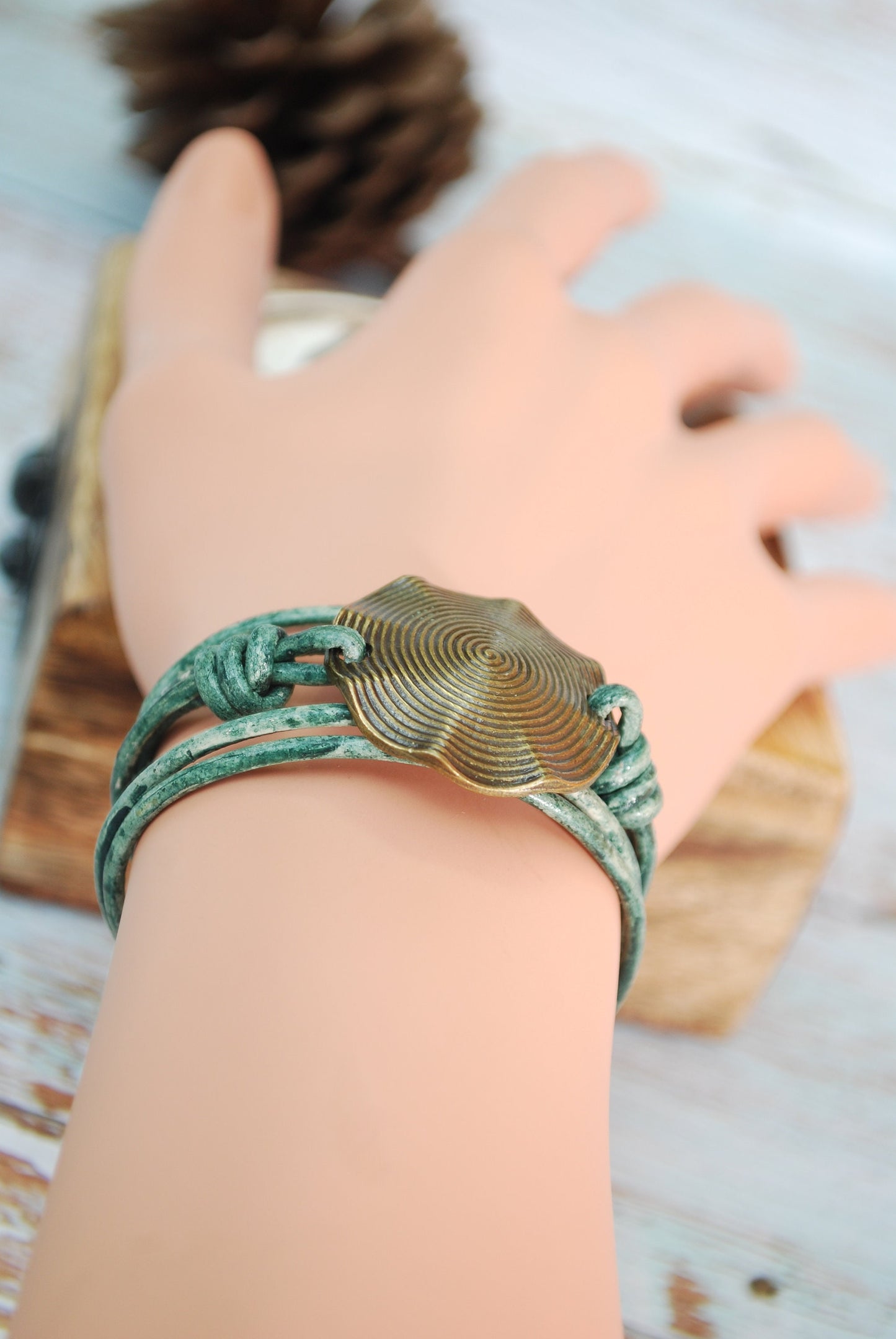 Multi layers vintage green leather bracelet, boho outfit