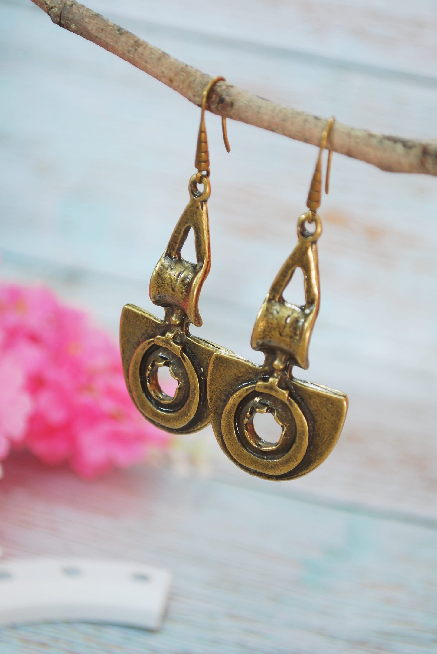 NEW *** Big Heavy Bronze Earrings, Attractive Large Earrings, Estibela Design, 7.5cm 3"