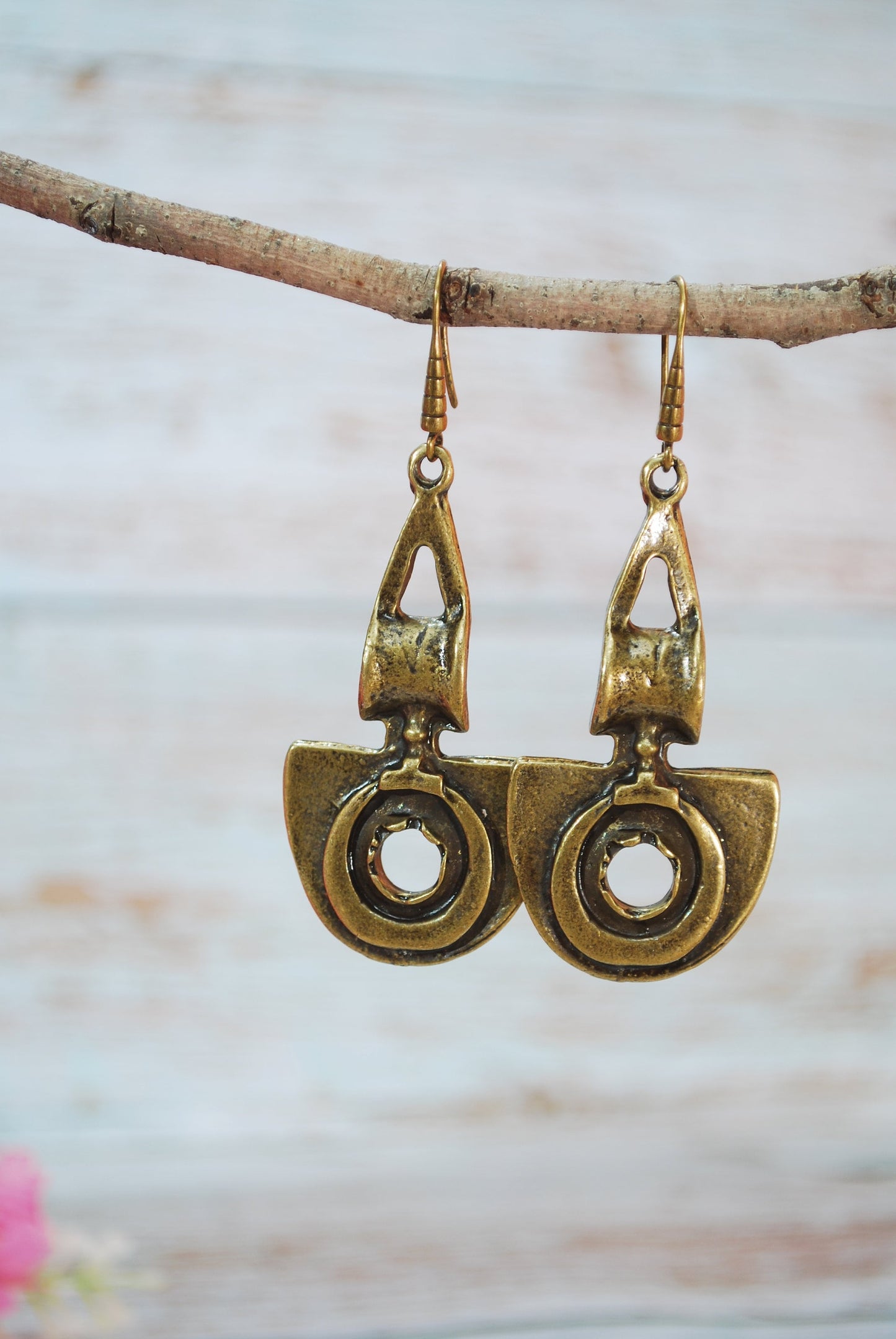 NEW *** Big Heavy Bronze Earrings, Attractive Large Earrings, Estibela Design, 7.5cm 3"