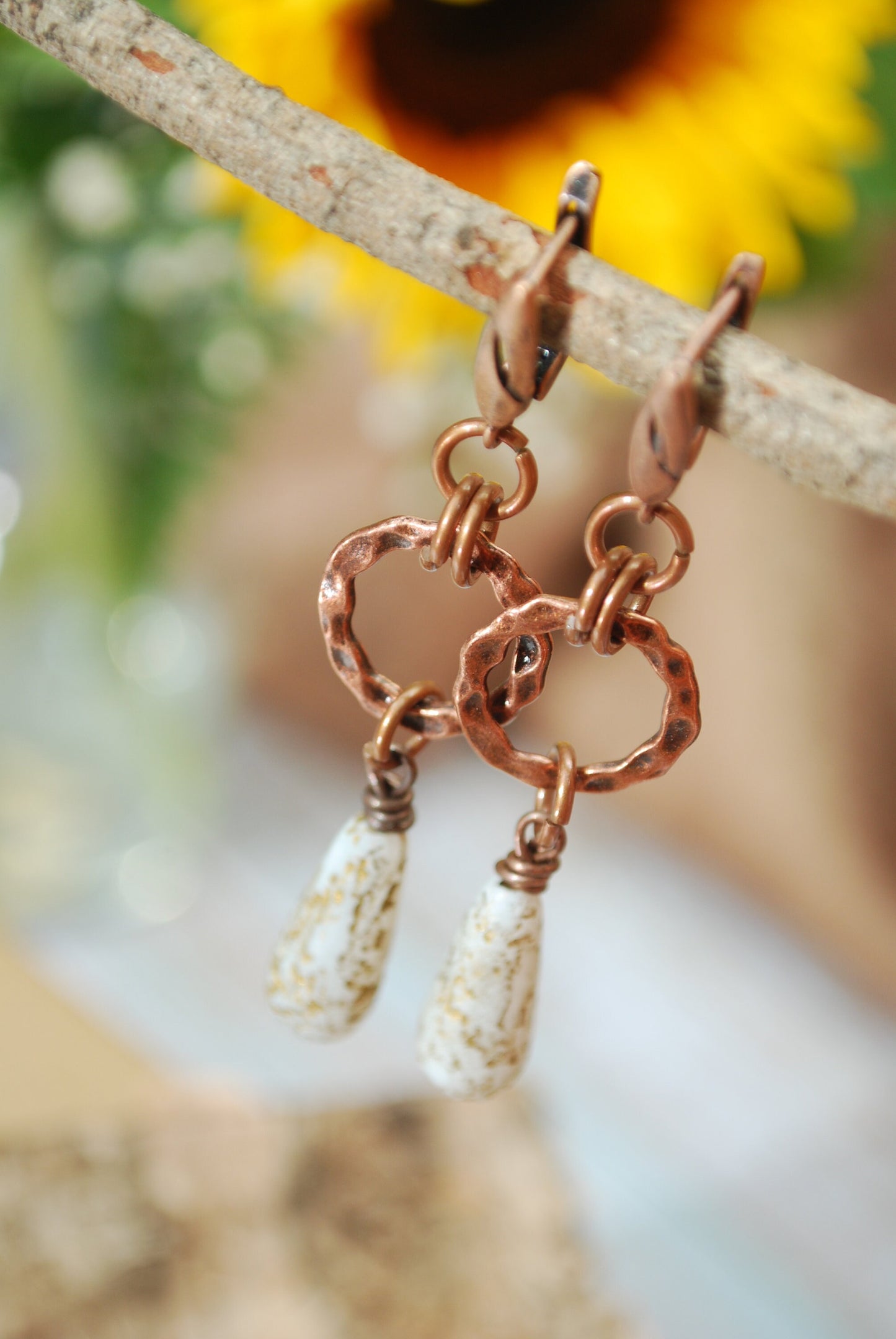 Rustic Fashion Beaded Earrings, Copper Earrings, Chick Bohemian Hoops, Large Dangles 6,5cm 2,5"