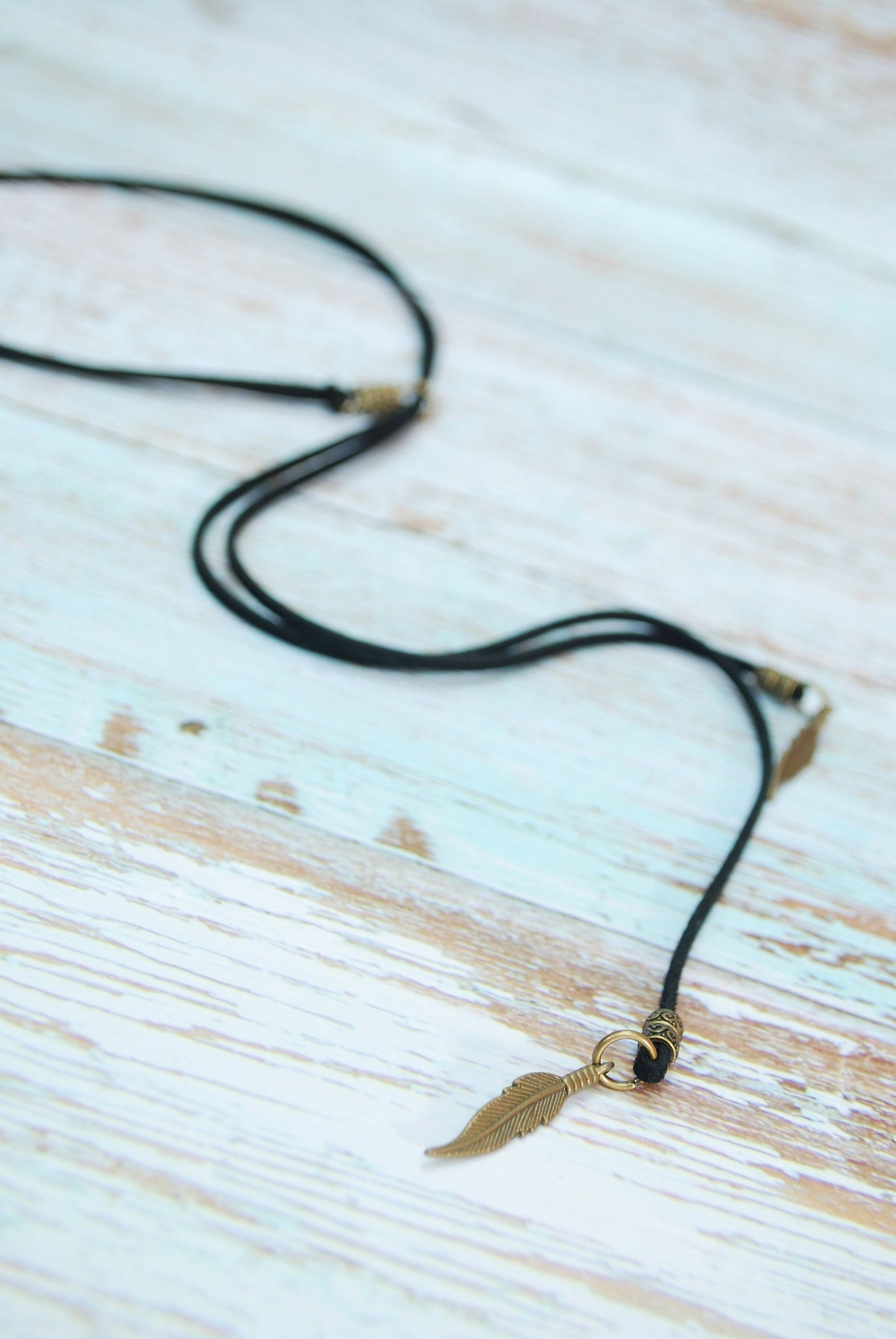 Long black leather choker necklace, Beach wrap necklace,Cowgirl style.