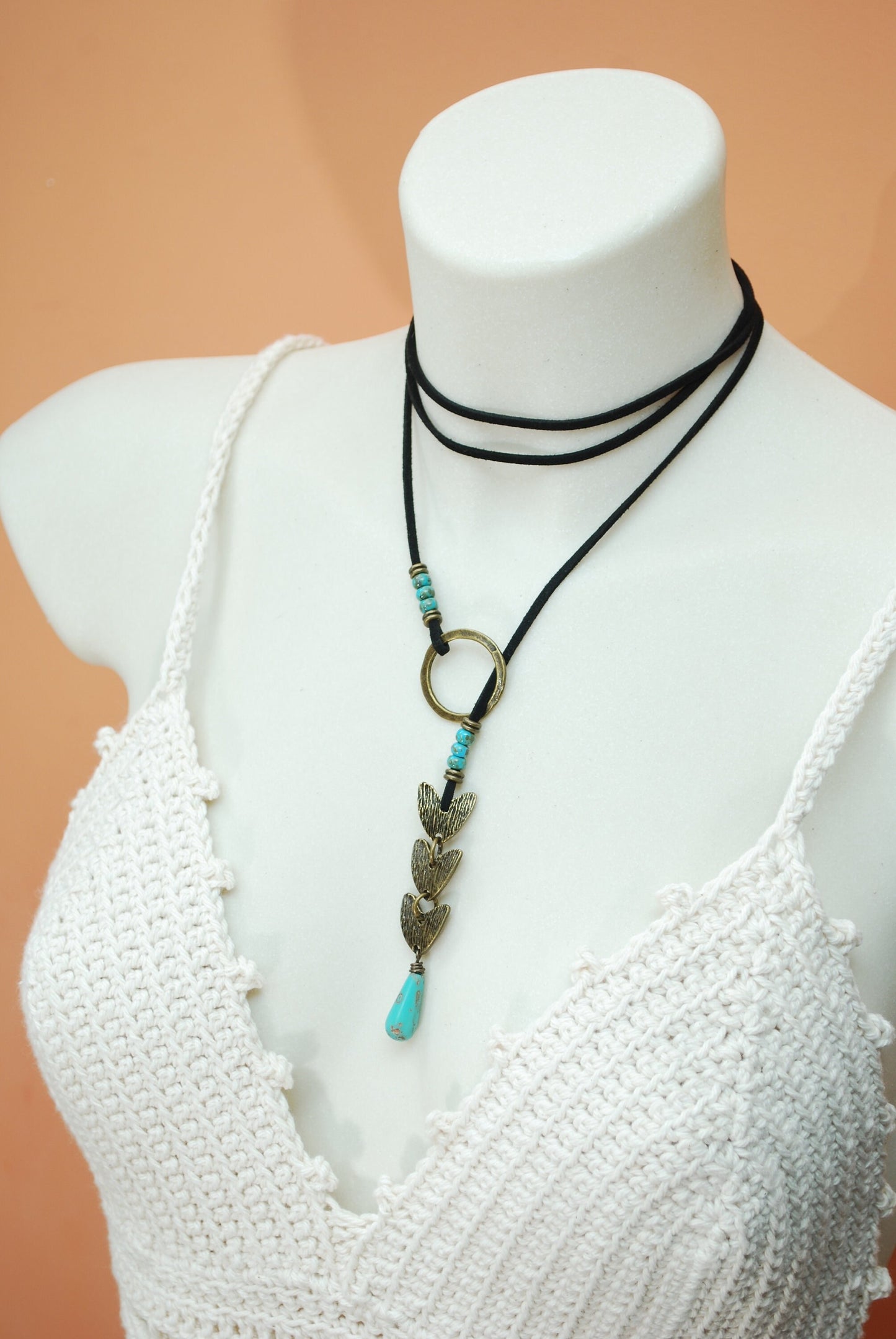 Delicate Faux Leather Choker, Sexy Wrap Necklace, Lariat Layering Y Necklace,  One of the kind, Estibela design