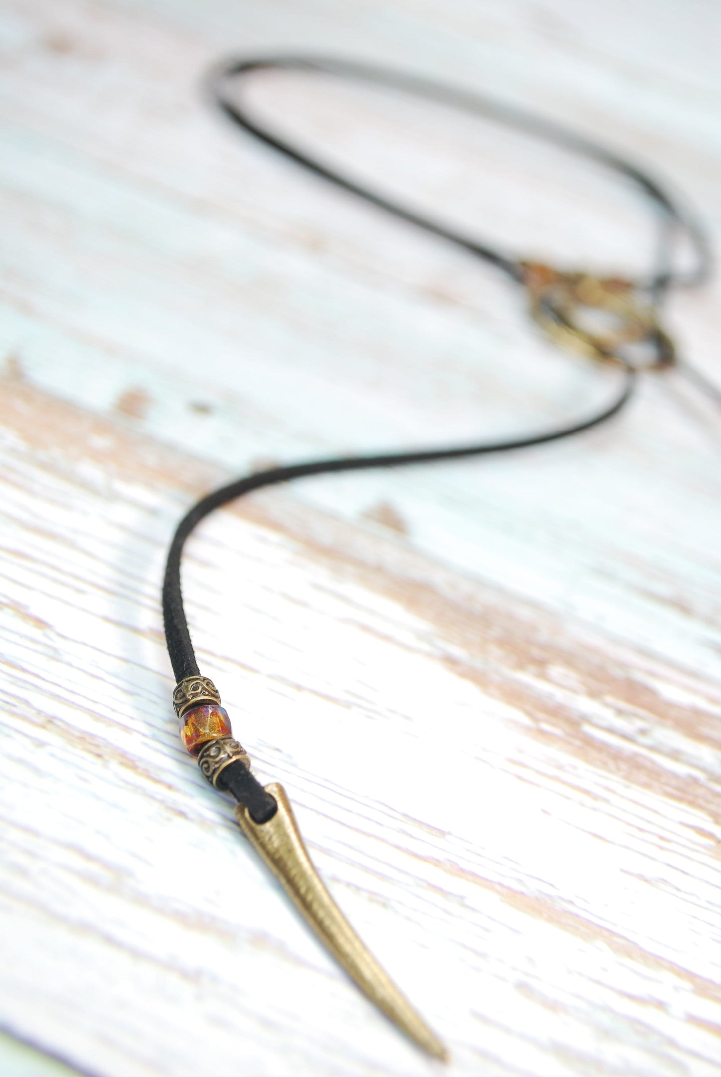 Sexy Festival Wrap Necklace, Long Black Faux Leather Choker, Boho Brass Pendant, Double Circle Bronze Accent, Minimalist Bohemian Jewelry