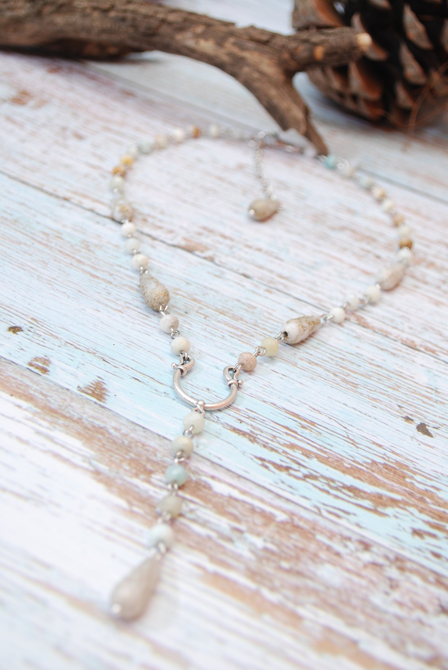 Delicate Y Necklace, Amazonite necklace, Romantic special ocation.