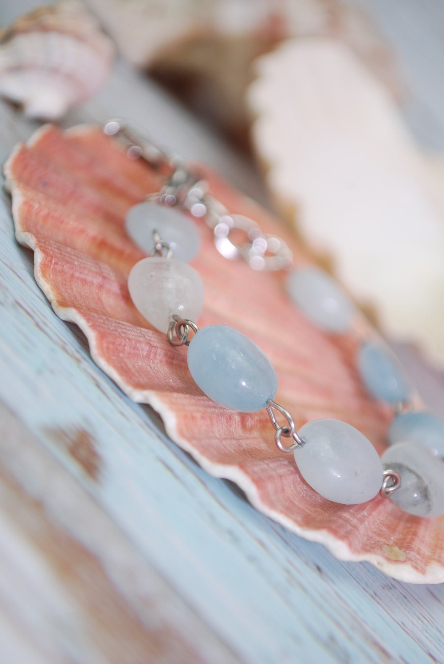 Aquamarine stone bracelet, Adjustible light blue bracelet, Summer beach outfit, Stainless steel