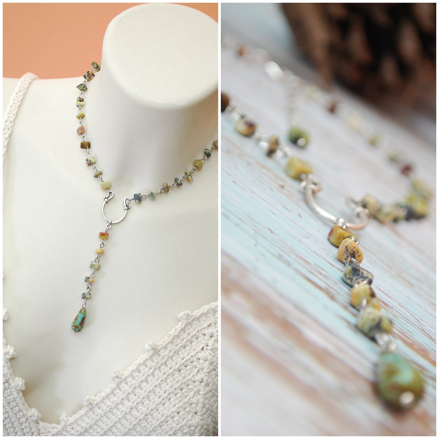 Delicate Gemstone Choker, Lariat necklace, serpentine stone irregular beaded choker, Summer Spring Outfit