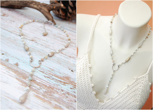 Delicate Y Necklace, Amazonite necklace, Romantic special ocation.