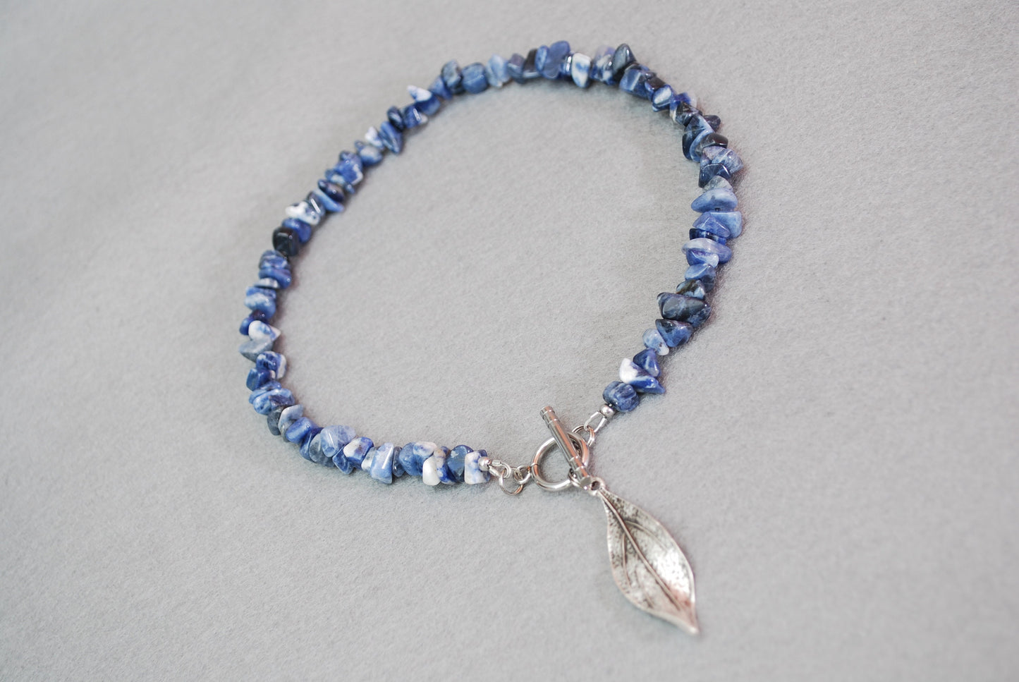 Blue Stone Beaded Leaf Pendant Necklace - Trendy Handmade Jewelry for Girls .