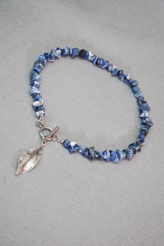 Blue Stone Beaded Leaf Pendant Necklace - Trendy Handmade Jewelry for Girls .