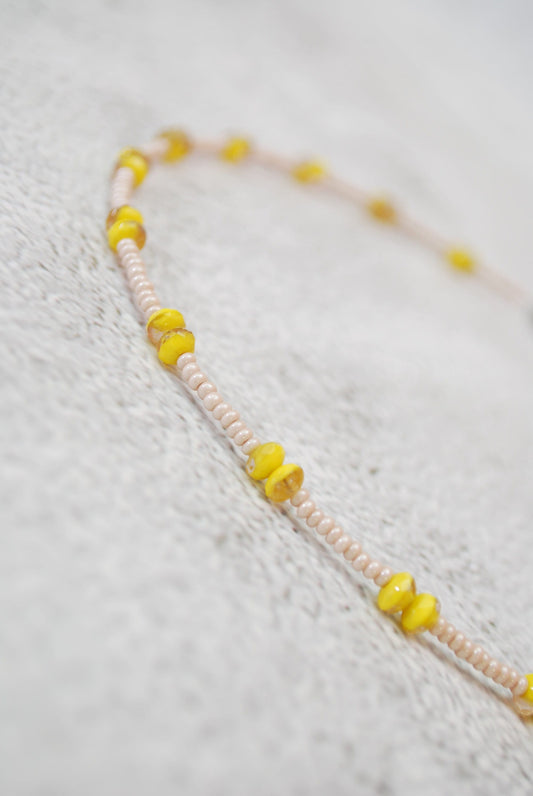 Yellow Beaded Choker: A Minimalist  Trendy Necklace, 15.3"