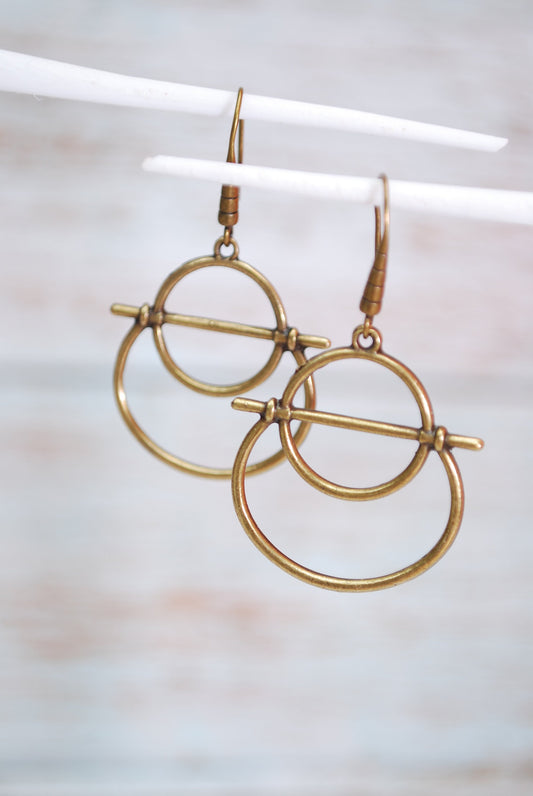 Abstract shape earrings, Bronze plated geometric earrings, summer lightweight drop earrings 5cm - 2"