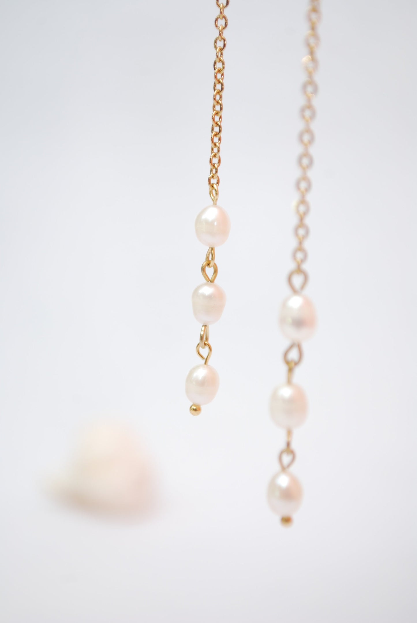 Rustic Bohemian-Inspired Long Pearl Earrings, Delicate Elegant Cascade of Freshwater Pearls on Gold-Plated Stainless Steel, 11cm - 4.3"