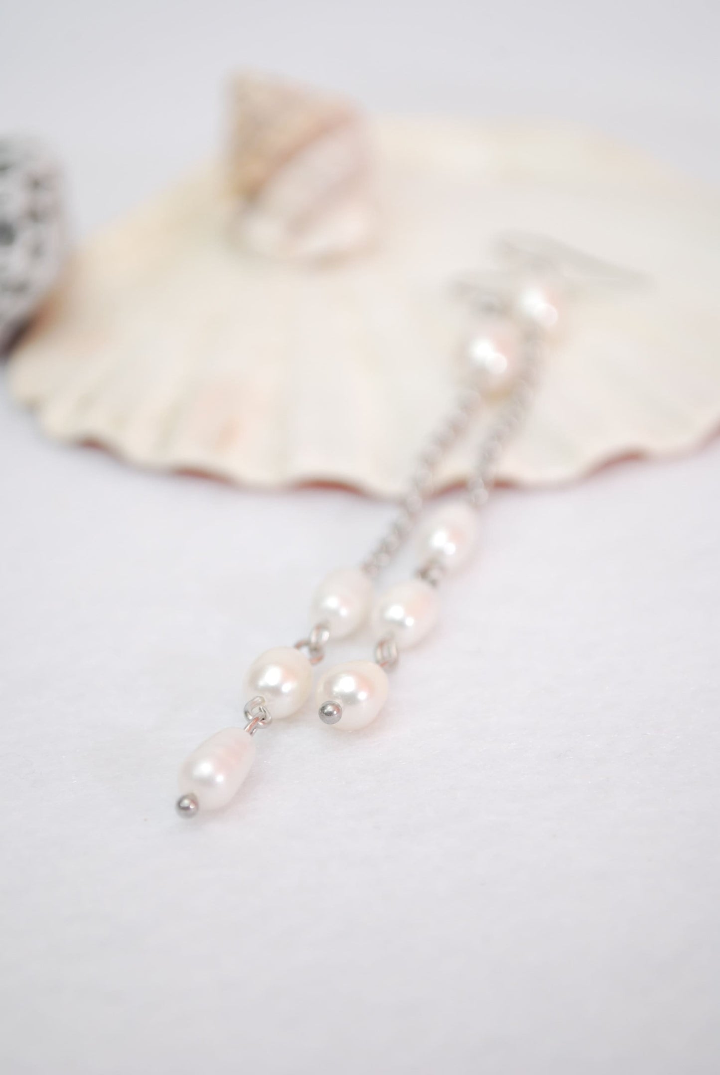 Radiant Bohemian Elegance: Long Chain Dangle Pearl Earrings in Stainless Steel - Perfect for Bridesmaids and Everyday Wear, 10cm - 4"