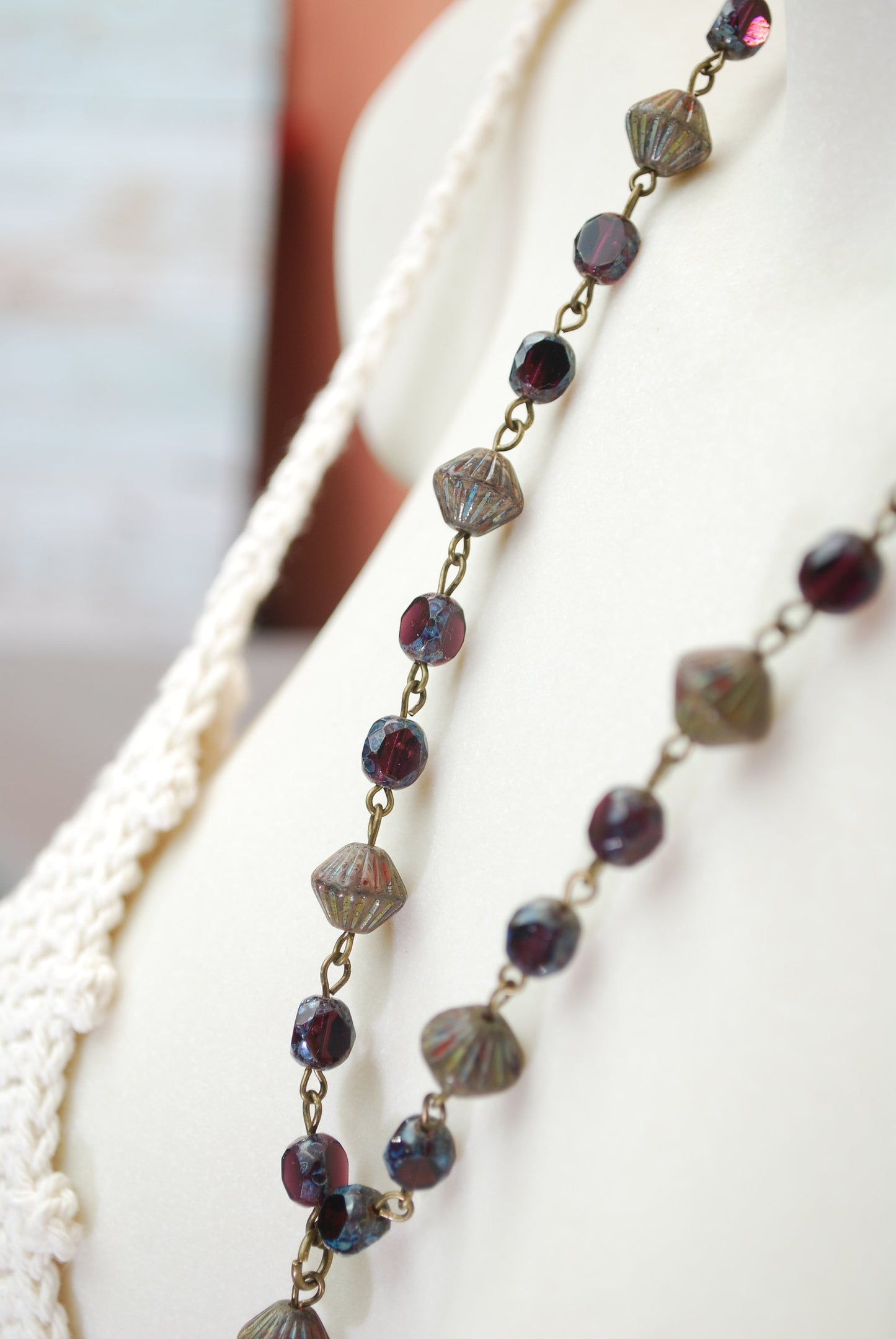 Rustic Bohemian Necklace with Mixed Czech Glass Beads in Bronze-Colored Metal Alloy - Perfect for Any Occasion