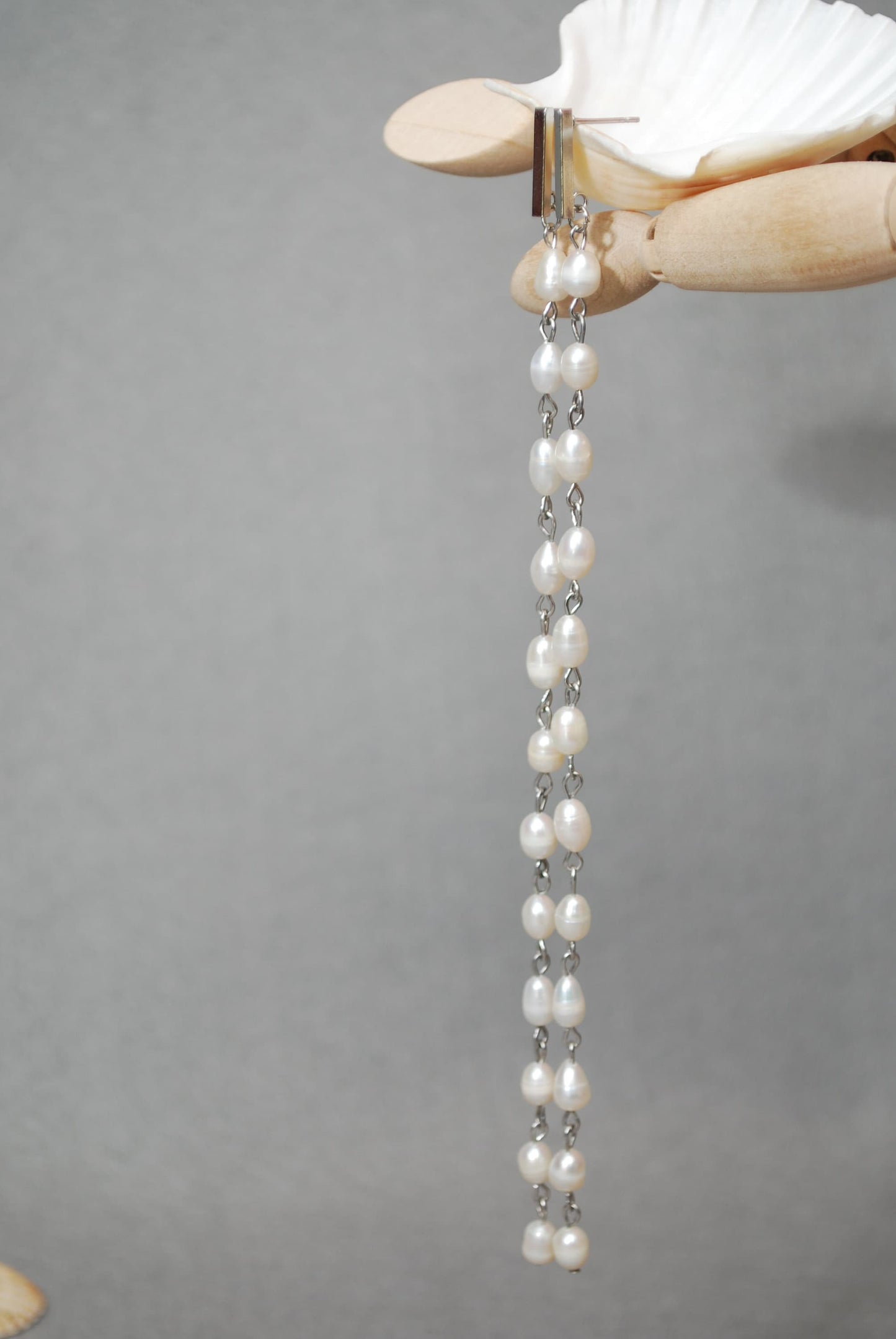 Extra Long Pearl Earrings - Rustic Bohemian Cascade Earrings with Freshwater Pearls, 6.7in Length for Wedding