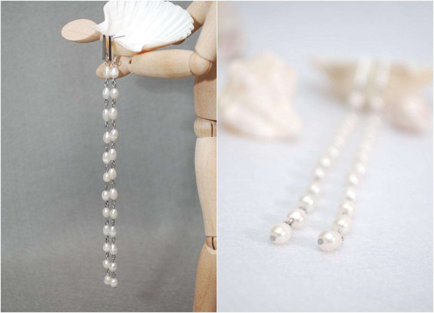 Extra Long Pearl Earrings - Rustic Bohemian Cascade Earrings with Freshwater Pearls, 6.7in Length for Wedding