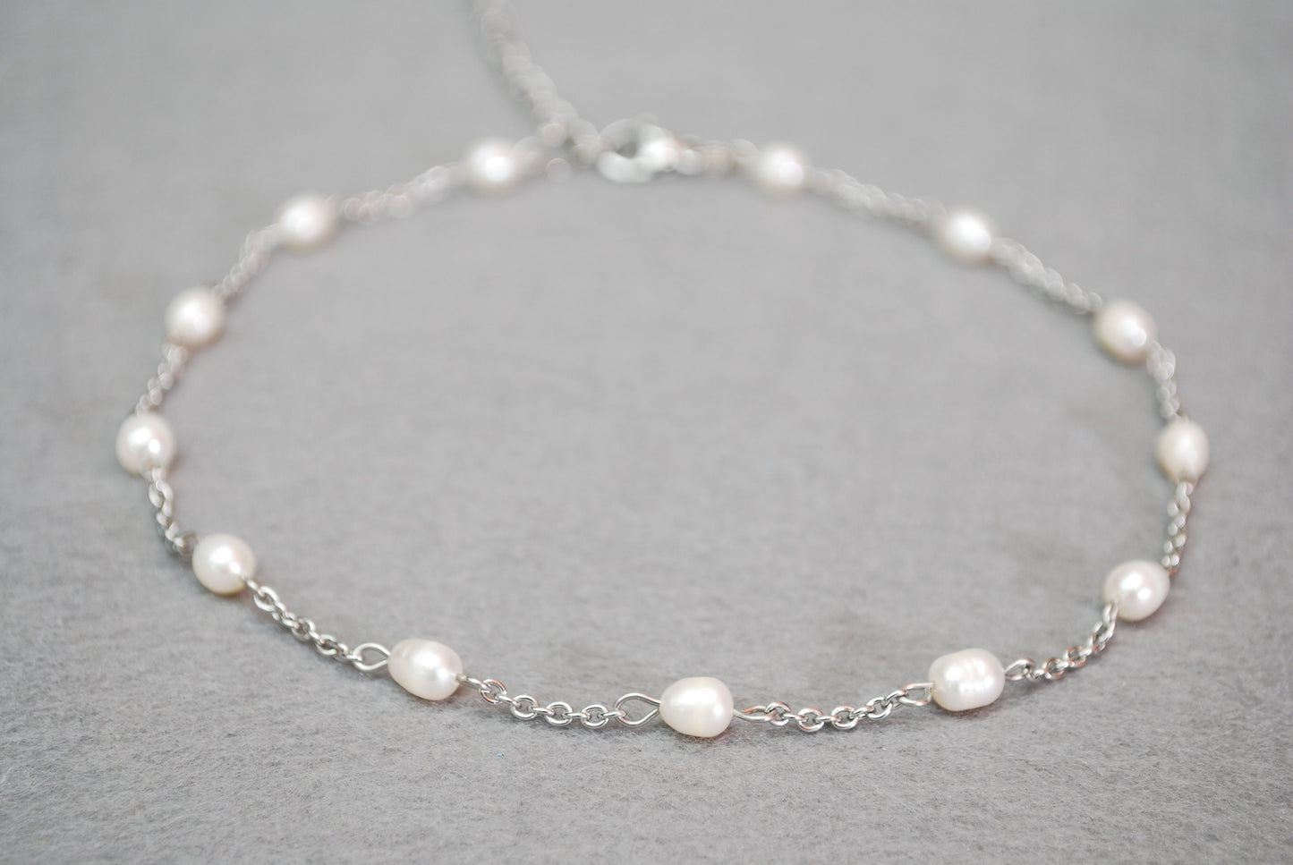 Freshwater pearl choker, stainles steel necklace, bride stone jewelry,  35cm 14"