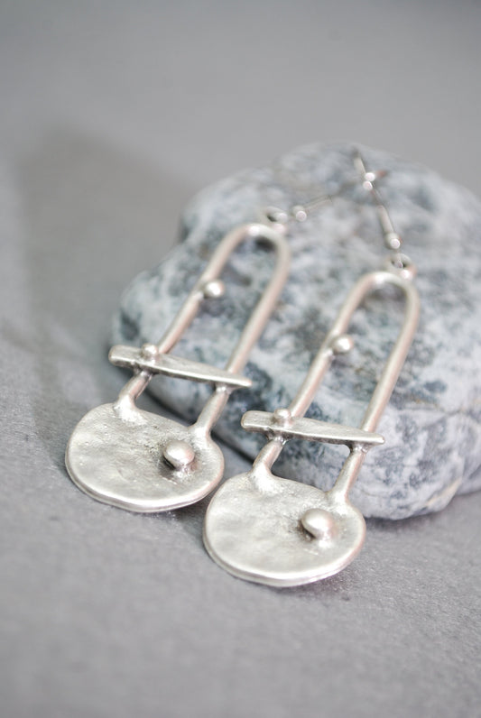 Abstract shape silver earrings, tribal, boho earrings, free style, uniqe design, lightweight earrings