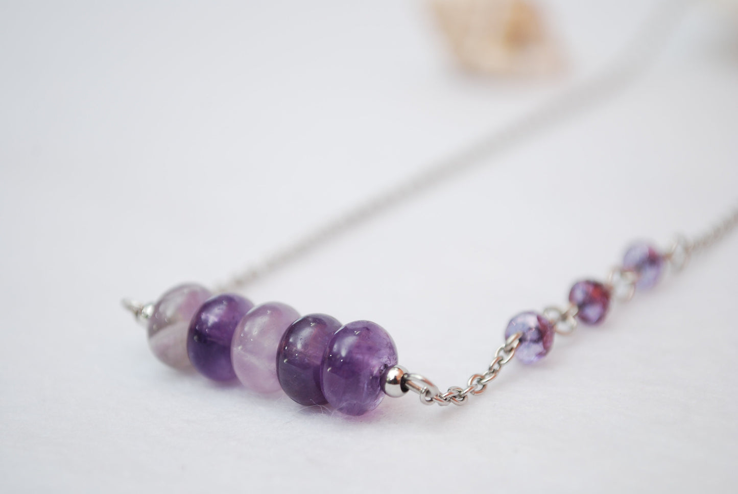 Unique piece, natural purple amethysts gemstonetone beads necklace, tiny elegant.