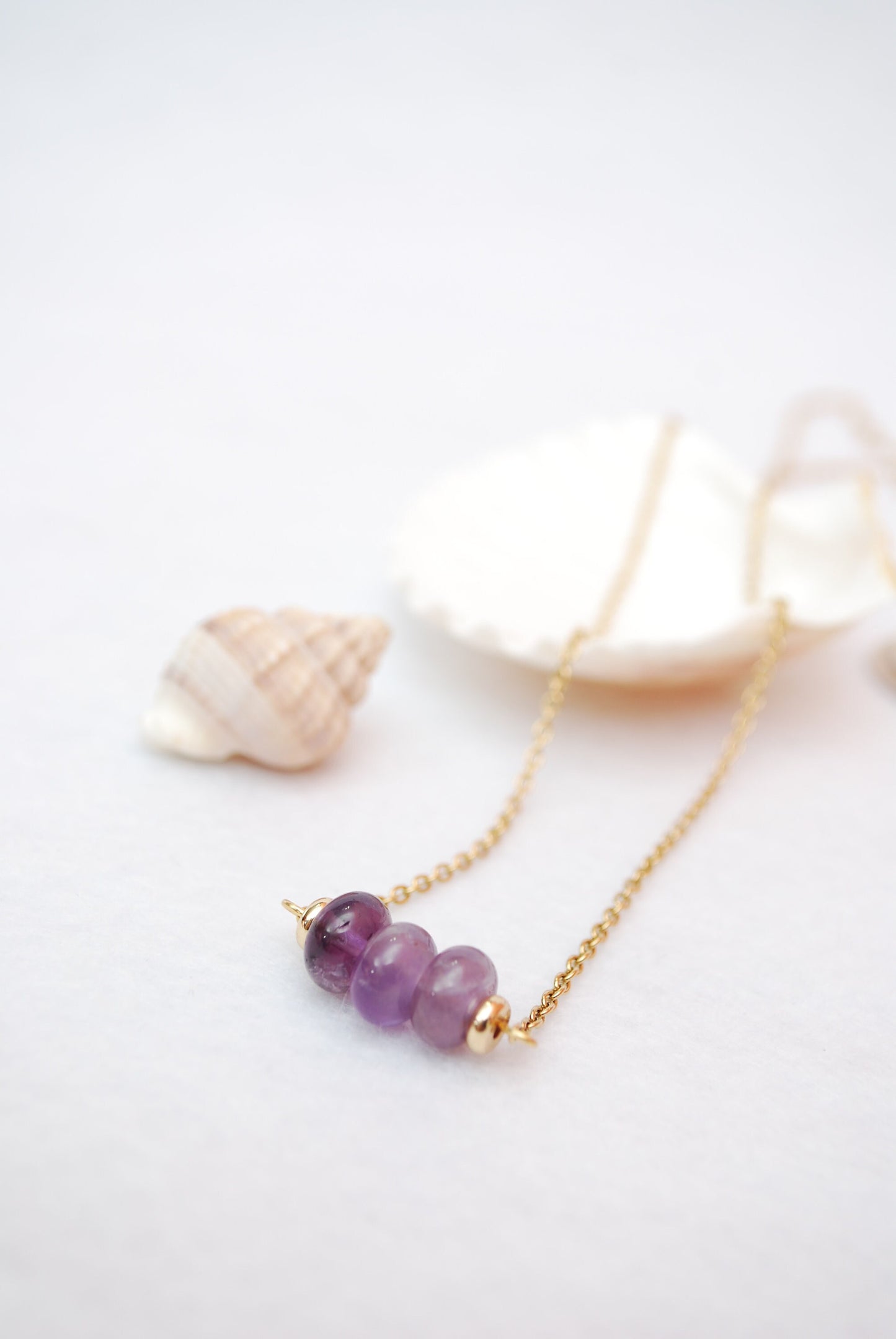 Natural purple amethysts gemstonetone beads necklace, tiny elegant necklace, casual everyday style