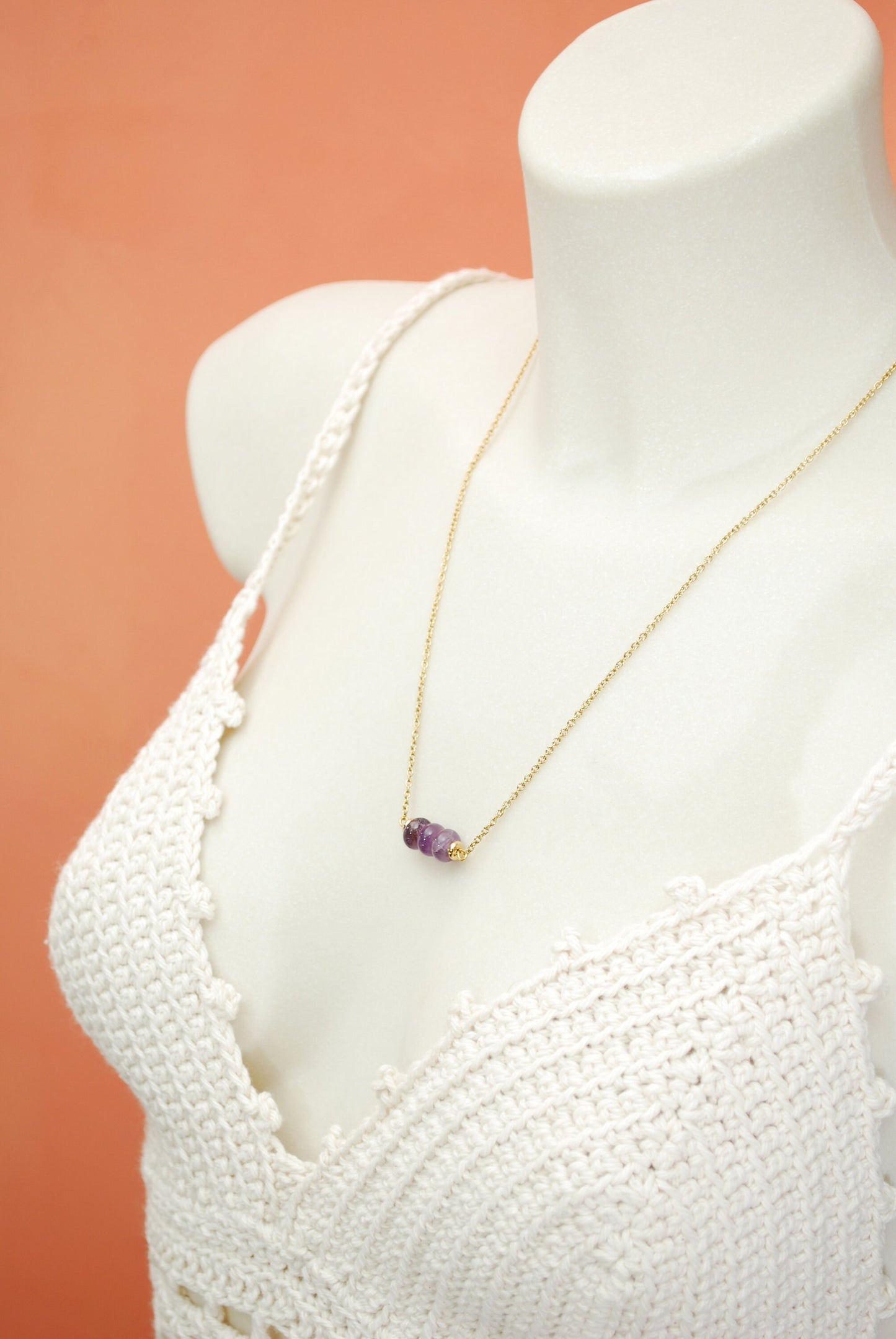 Natural purple amethysts gemstonetone beads necklace, tiny elegant necklace, casual everyday style