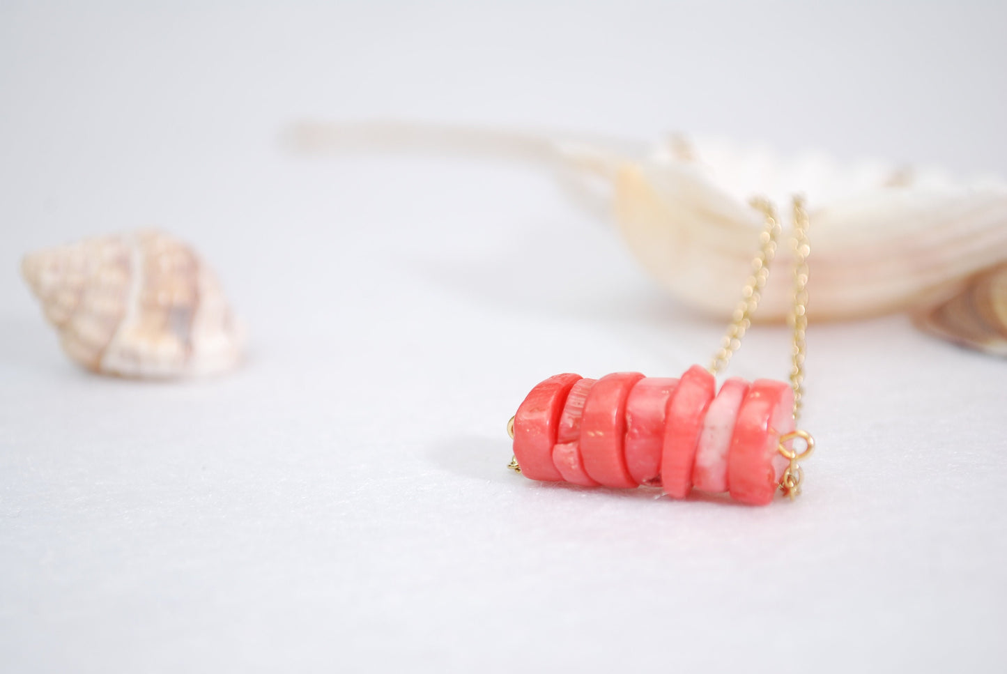 Designer coral stone necklace, unique lovely gold chain necklace.