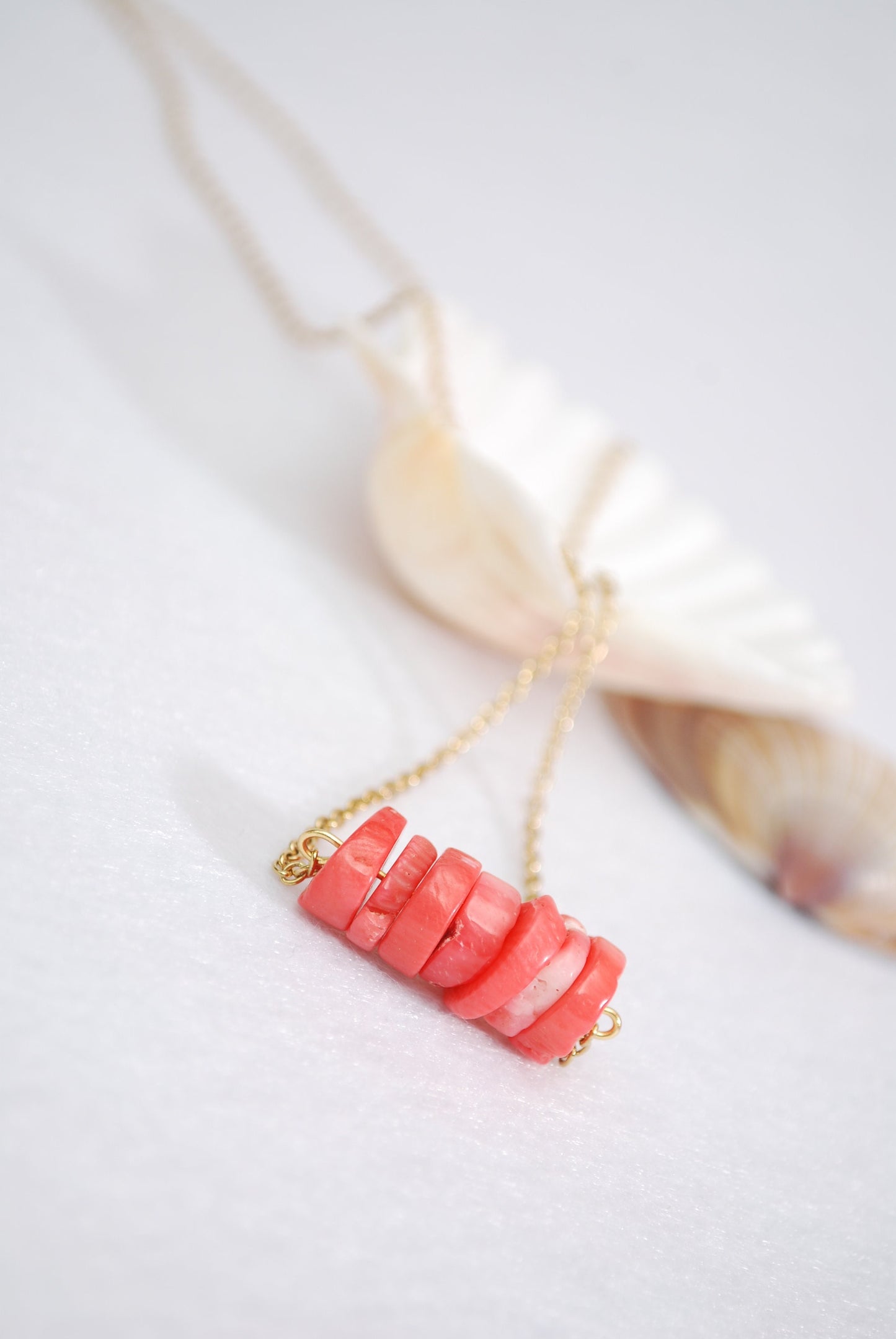 Designer coral stone necklace, unique lovely gold chain necklace.