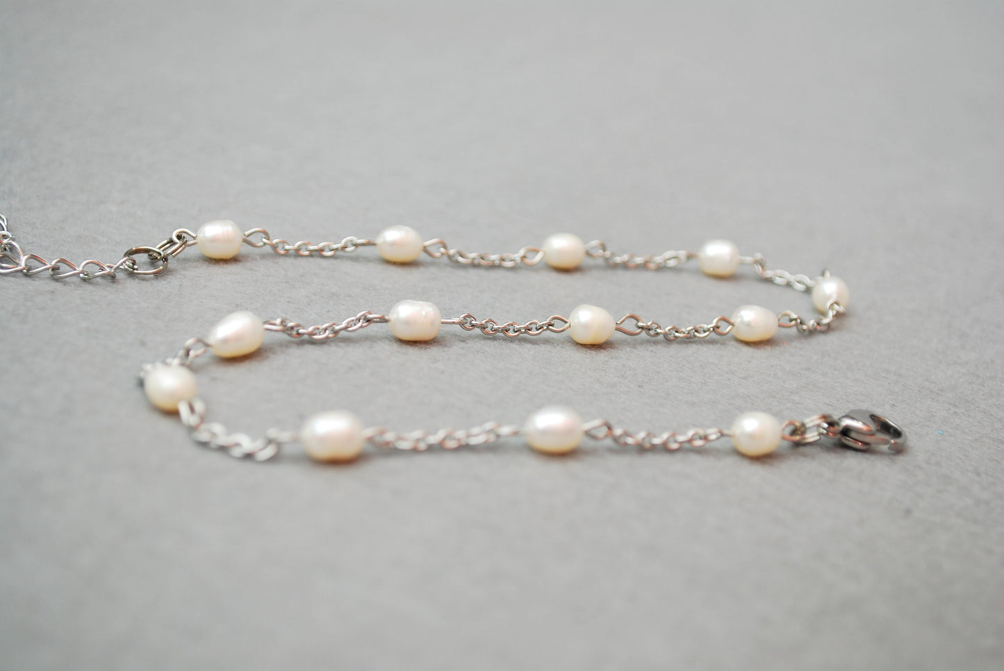 Freshwater pearl choker, stainles steel necklace, bride stone jewelry,  35cm 14"