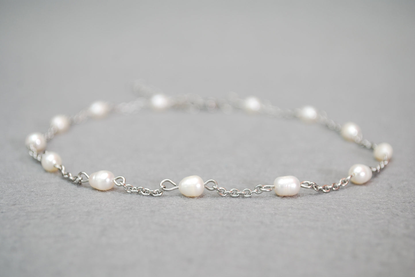 Freshwater pearl choker, stainles steel necklace, bride stone jewelry,  35cm 14"