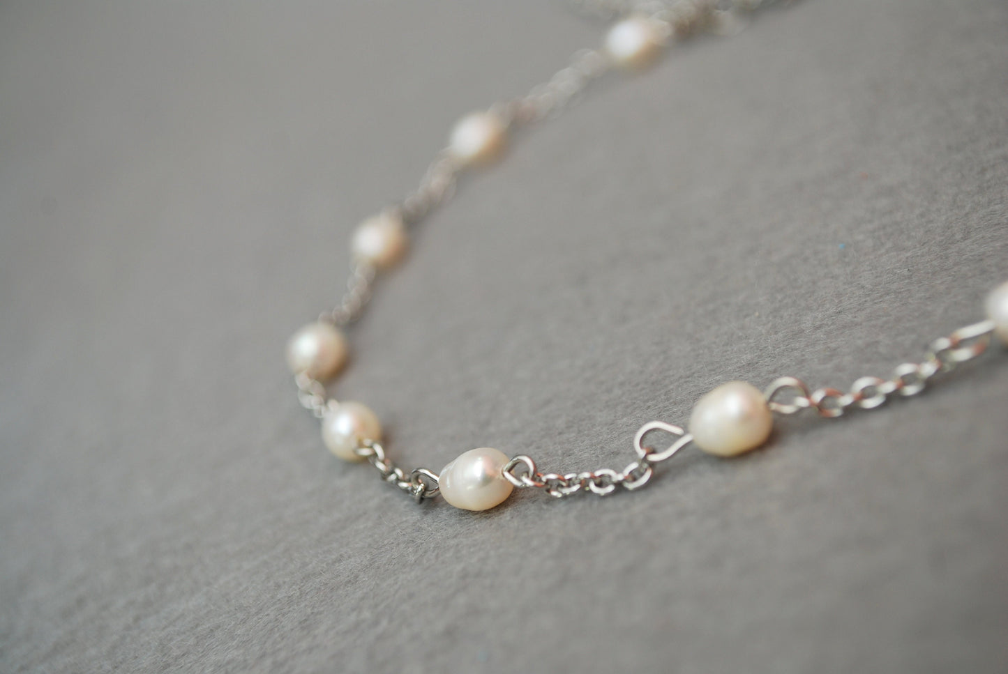 Freshwater pearl choker, stainles steel necklace, bride stone jewelry,  35cm 14"