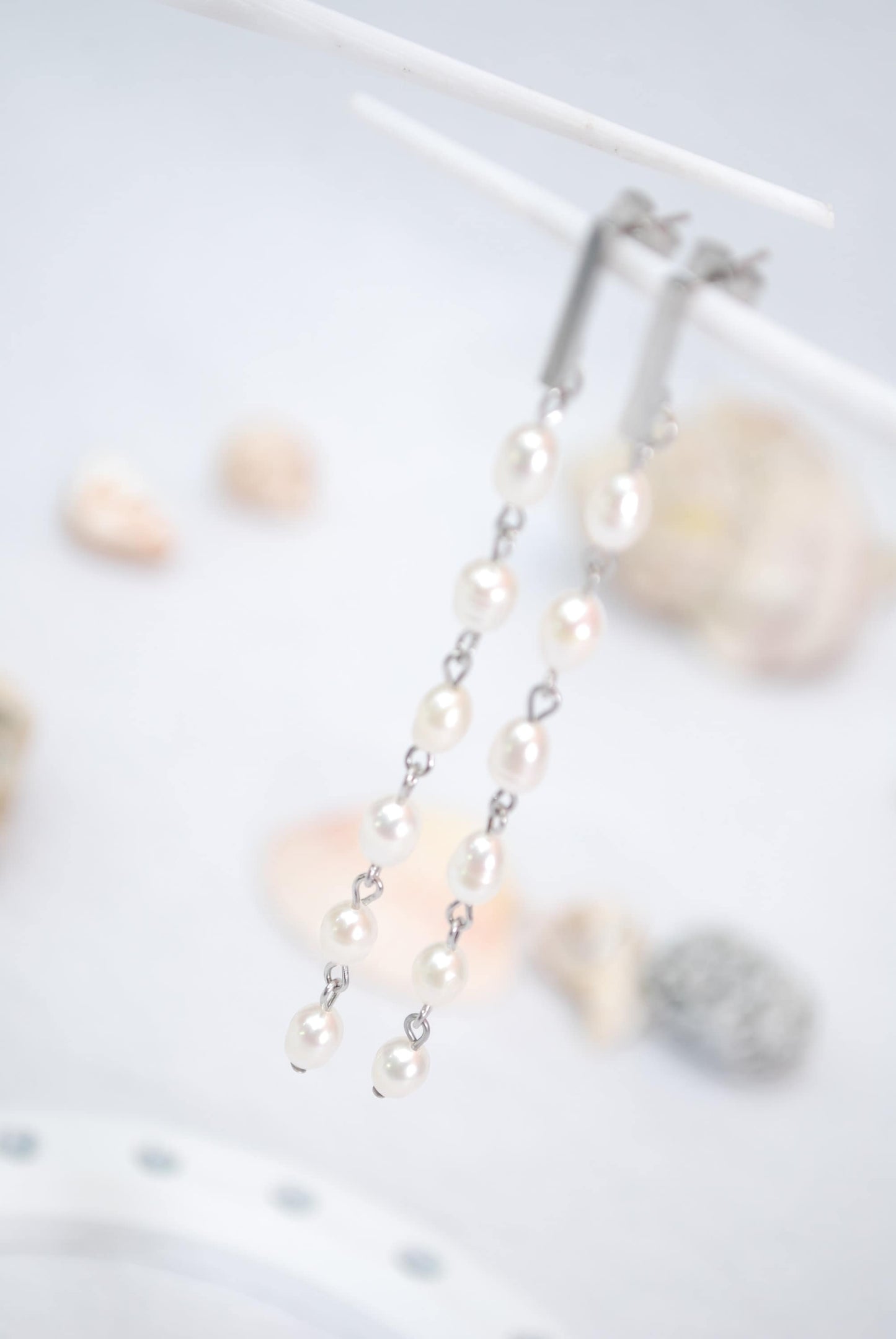 Cascade freshwater pearl Earrings, long stone earrings,  wedding bride jewelry, 9cm - 3.5"