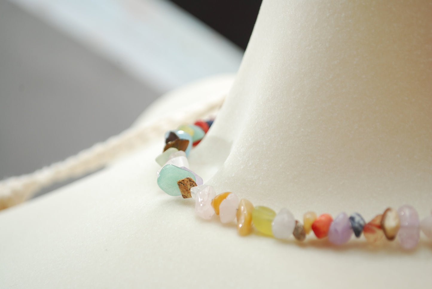 Multicolor mix stone choker, gold stainless steel eye pendant, adjustable necklace,  16" 40cm