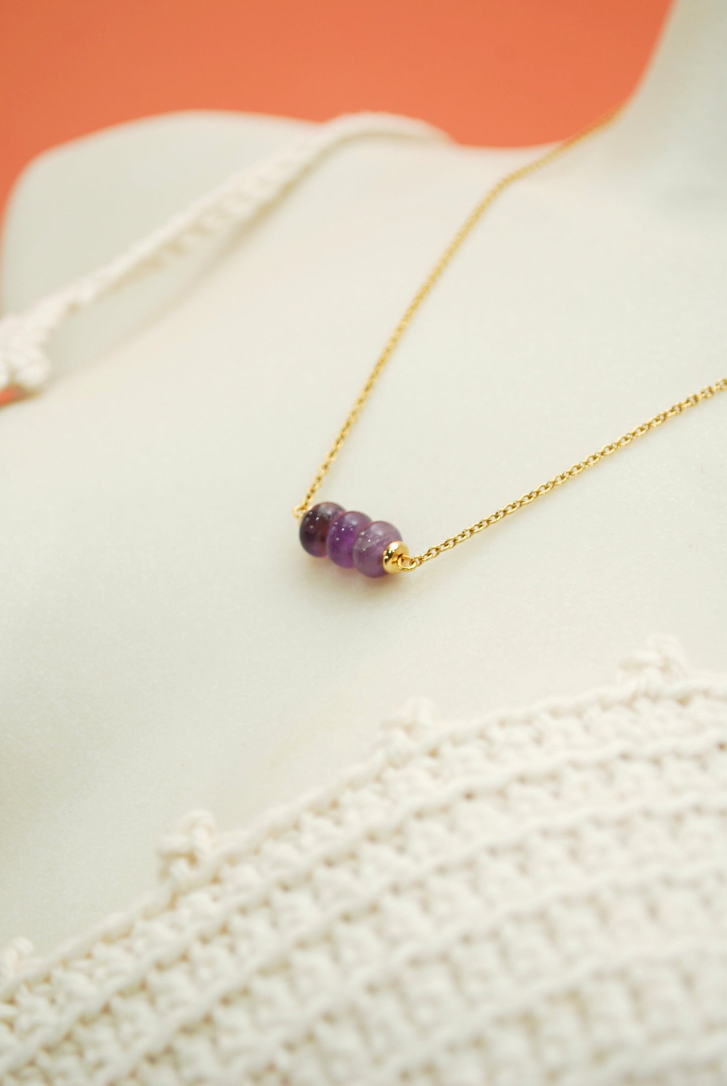 Natural purple amethysts gemstonetone beads necklace, tiny elegant necklace, casual everyday style