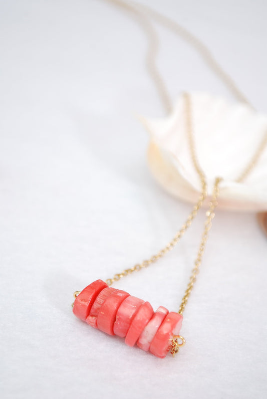 Designer coral stone necklace, unique lovely gold chain necklace.