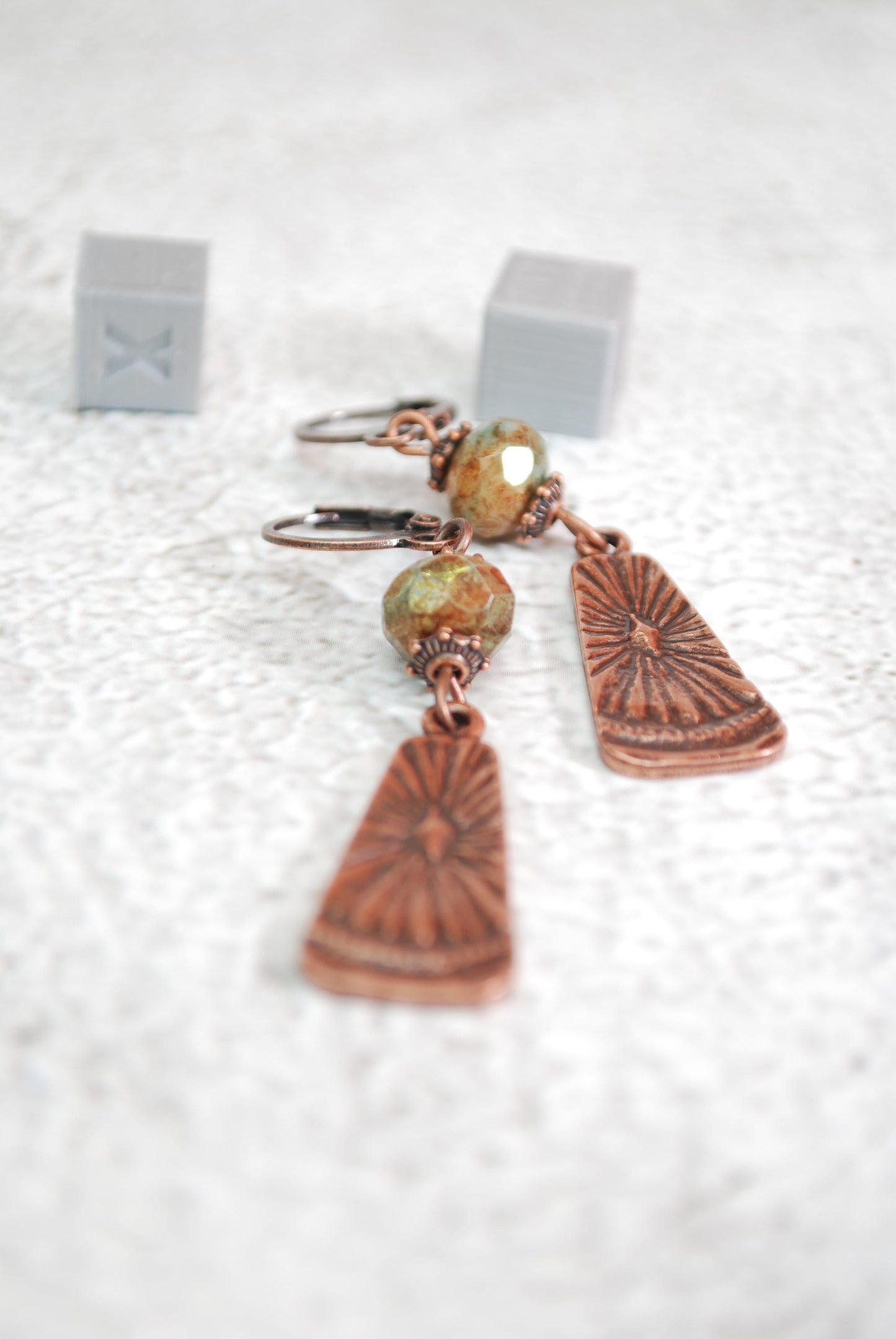 NEW *** Boho chick earrings, sun copper errings, festival beaded earrings, Estibela design, 5.5cm 2"