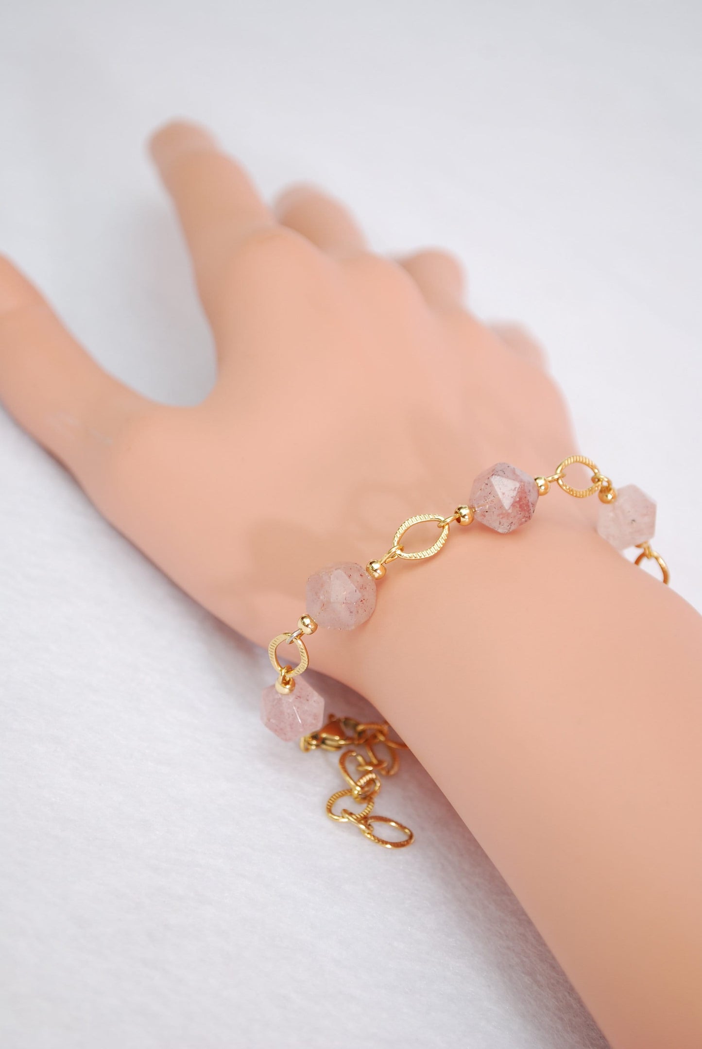 Super seven stone bracelet, stainless steel, gold adjustible bracelet, pink beaded bracelet