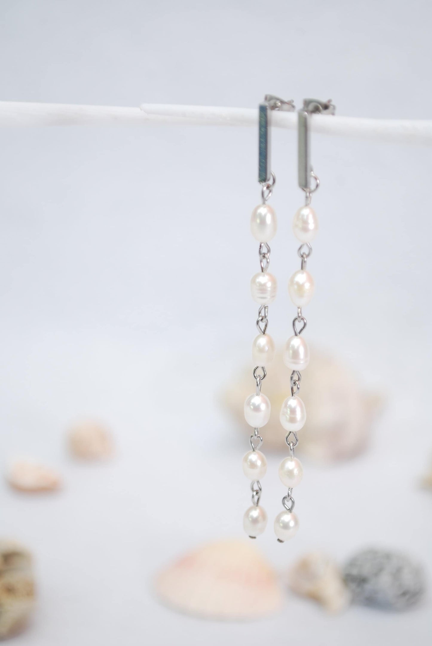 Cascade freshwater pearl Earrings, long stone earrings,  wedding bride jewelry, 9cm - 3.5"