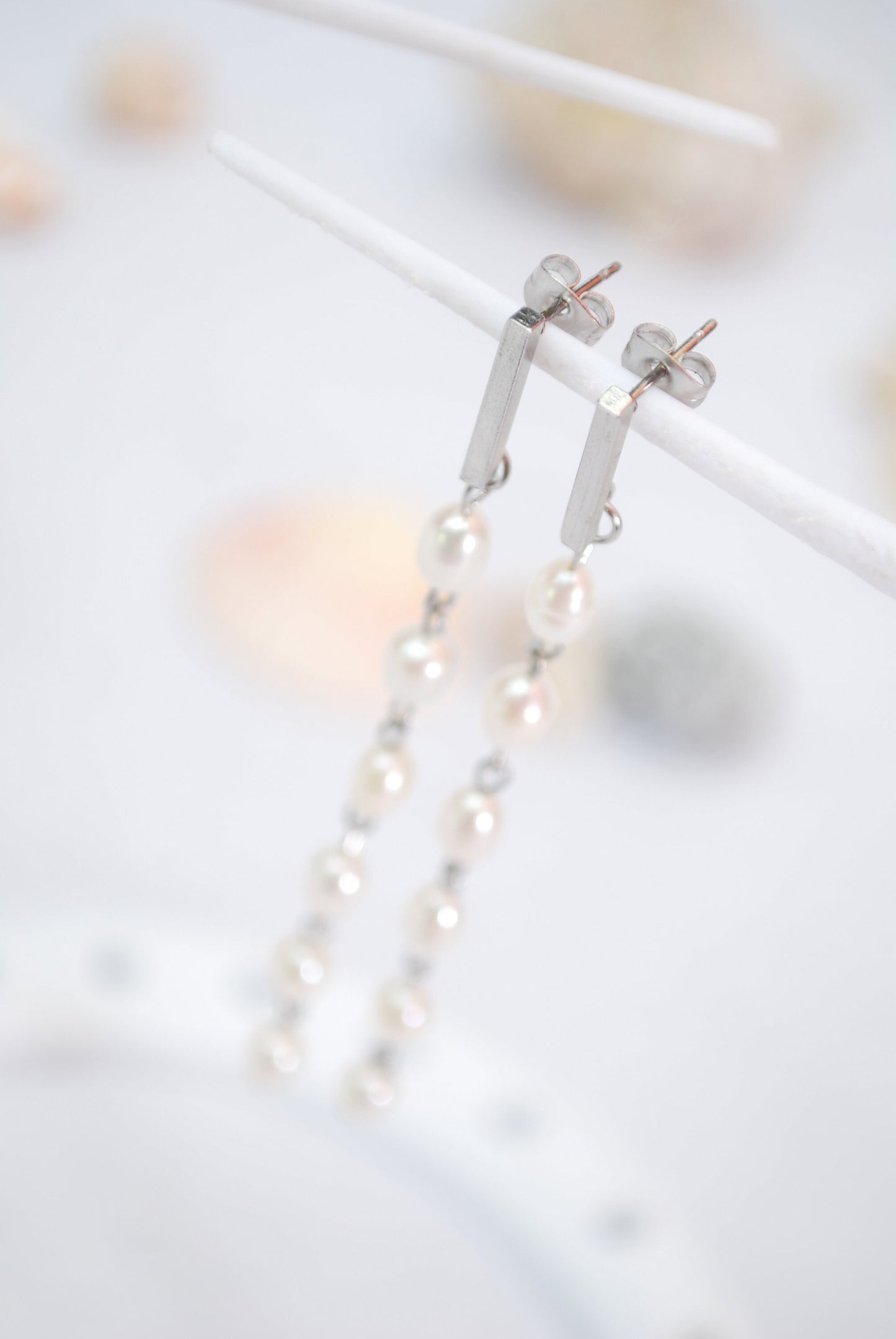 Cascade freshwater pearl Earrings, long stone earrings,  wedding bride jewelry, 9cm - 3.5"