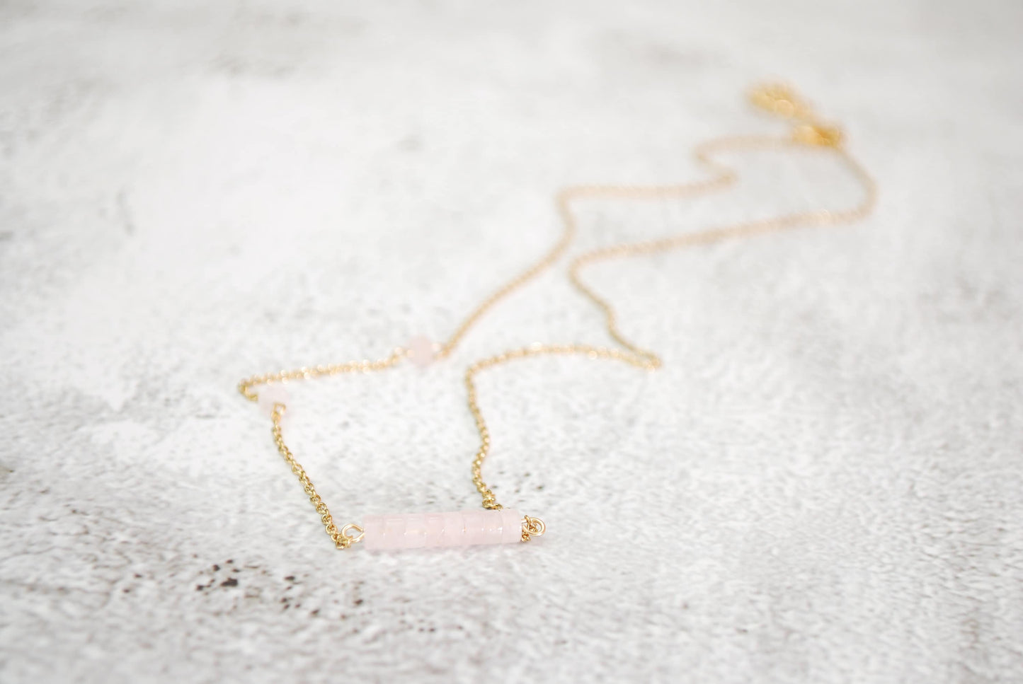 Minimalist Delicate Necklace with Tiny Beads, Pink Quartz Necklace, Boho Necklace.