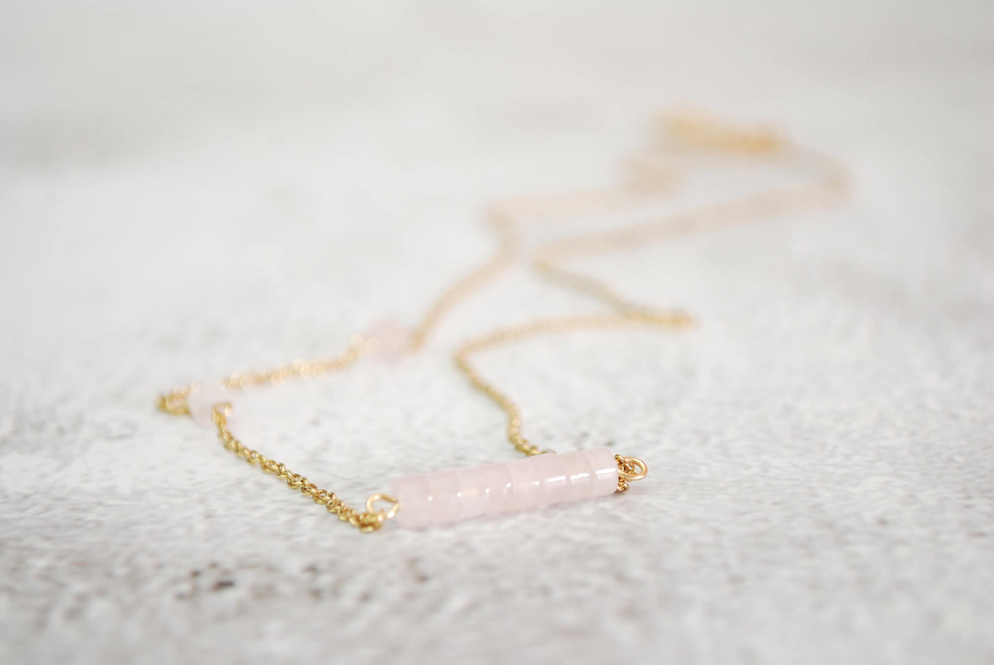 Minimalist Delicate Necklace with Tiny Beads, Pink Quartz Necklace, Boho Necklace.