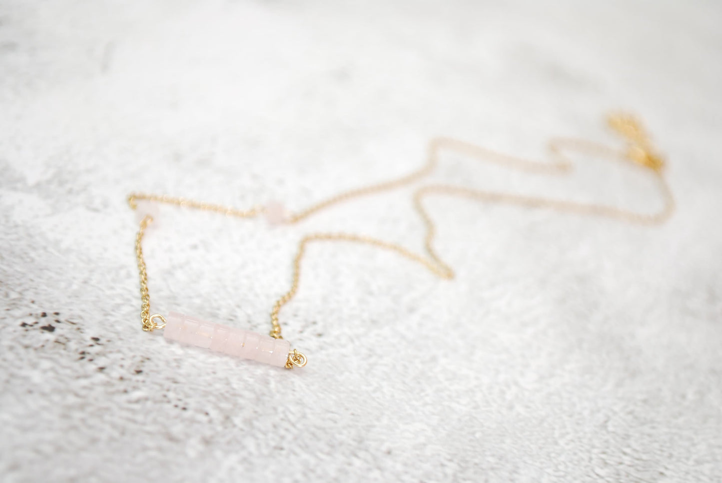 Minimalist Delicate Necklace with Tiny Beads, Pink Quartz Necklace, Boho Necklace.