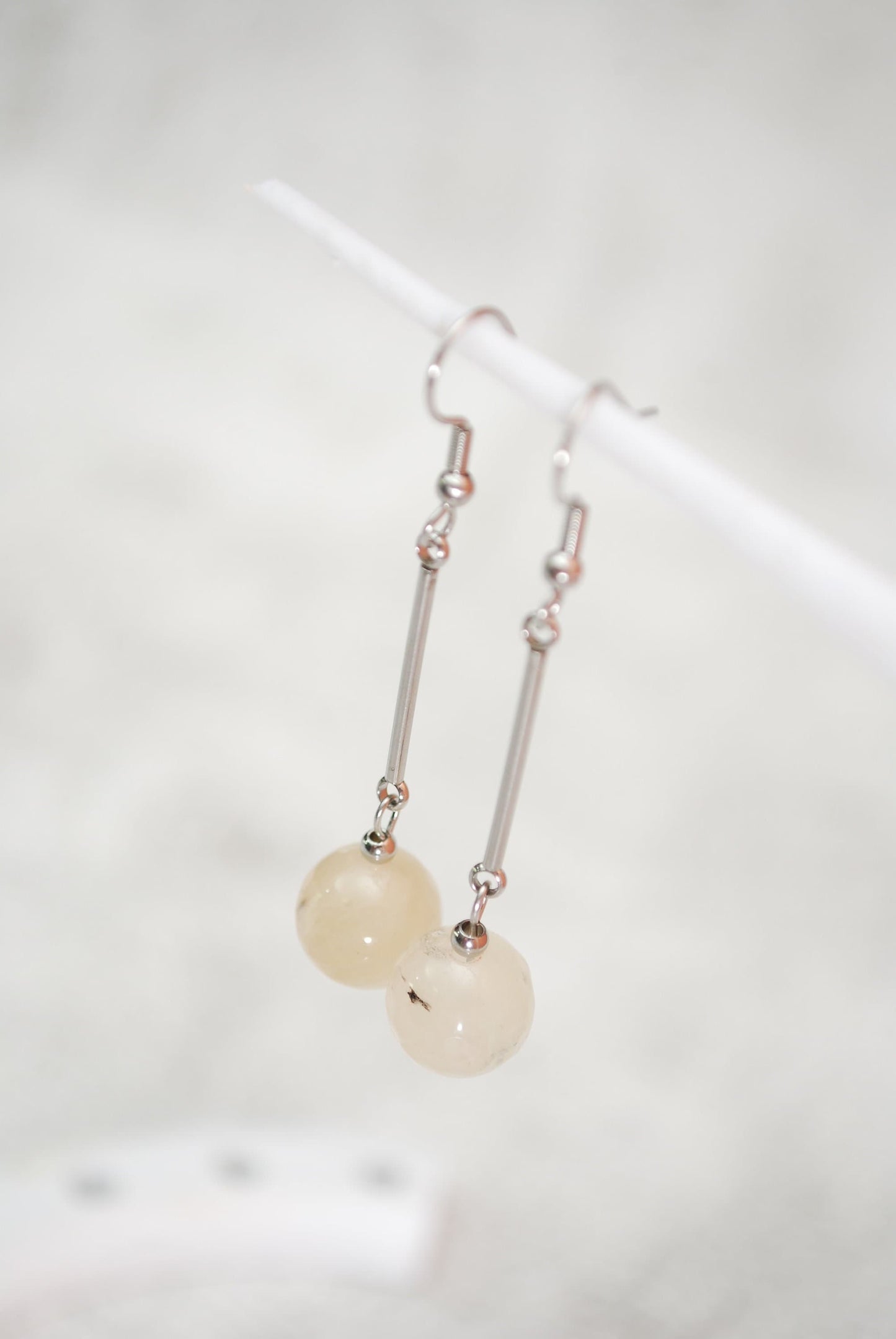 Boho Agate Big Round Stone and Stainless Steel Stick Earrings.