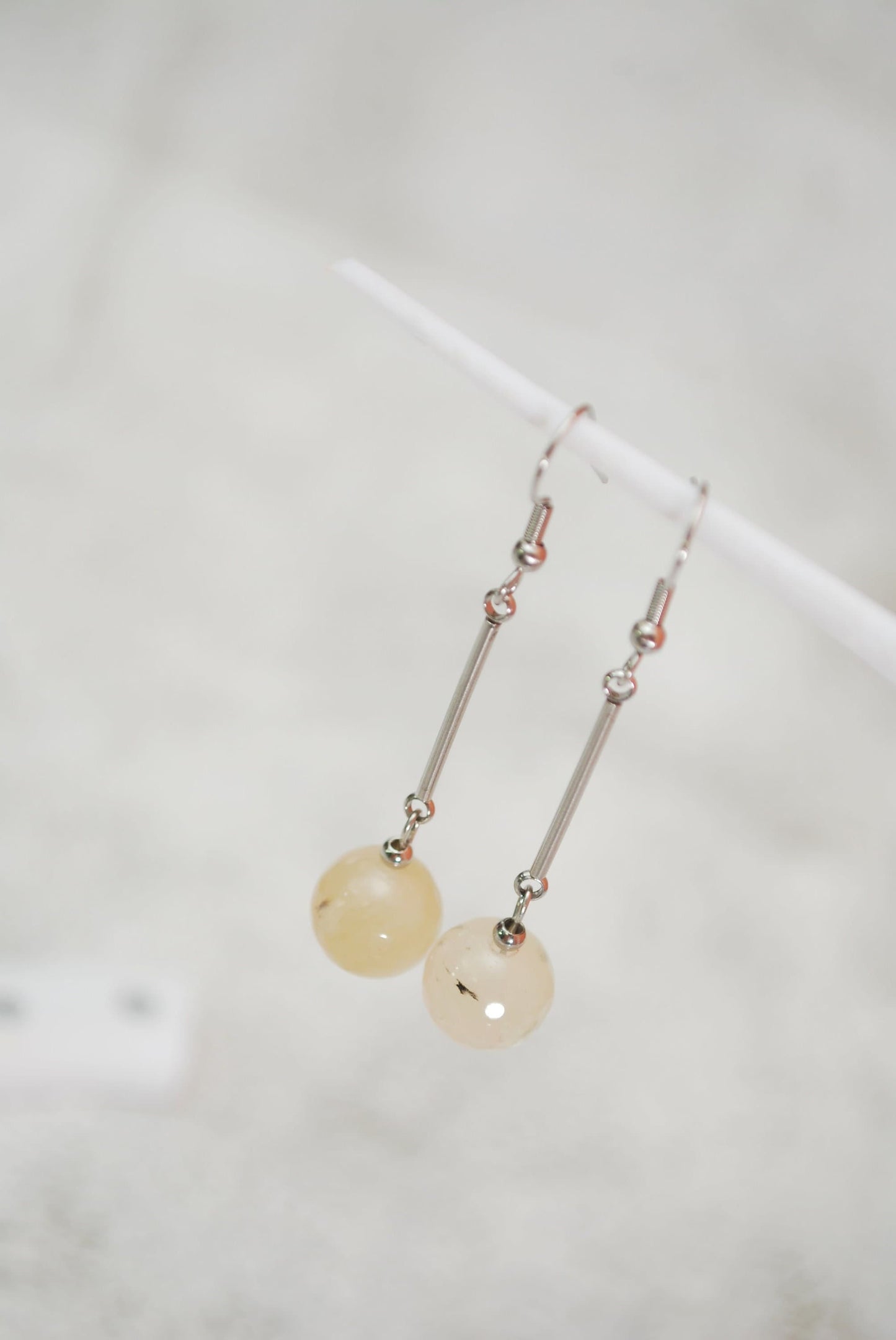 Boho Agate Big Round Stone and Stainless Steel Stick Earrings.